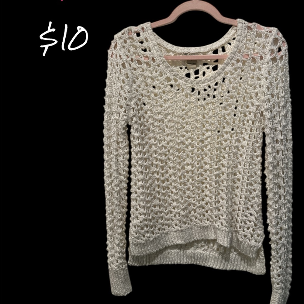 Lucky Brand Cream Crew Neck Sweater with Airy Knit